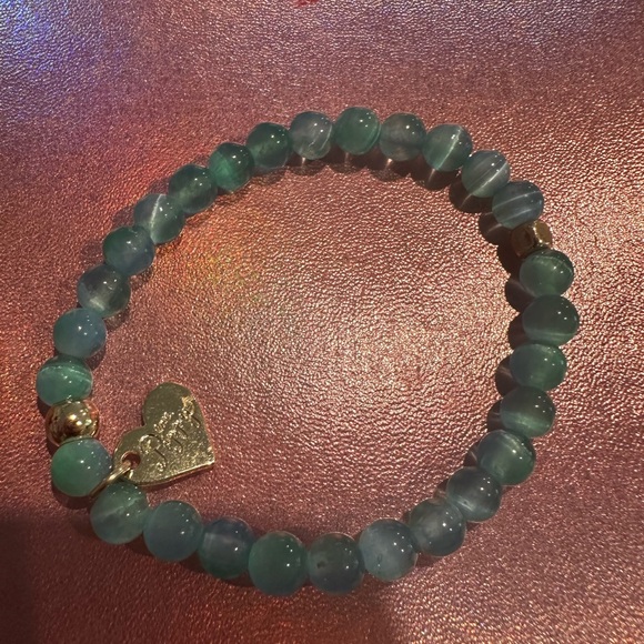Gold and Blue Beaded Bracelet with Natural Charm - Picture 1 of 4